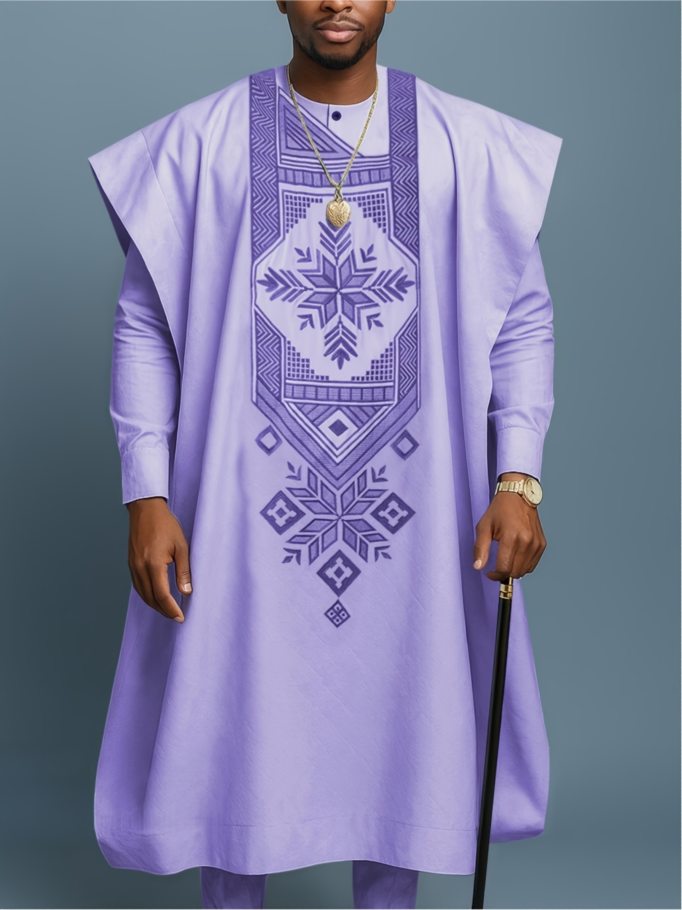 Men'S Three-Piece Agbada Set Featuring Embroidery, Pockets, And a Loose, Flowing Silhouette; Includes a Robe, Shirt, And Drawstring Elastic Waist Long Pants, Suitable for Everyday Events Like Cocktails, Weddings, Parties, Banquets, Birthdays