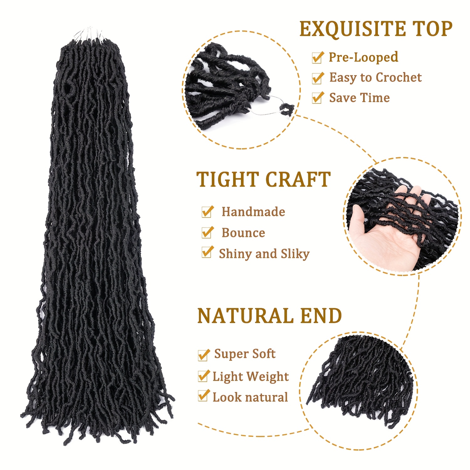 1 peça de Cabelo Crochê Falso de 76.2 cm - Extensões de Locs de Deusa Pré-Lacadas para Ondas Macias e Encaracoladas, Textura Natural para Trançados, Cabelo Crochê Cacheado para Todas as Etnicidades 2