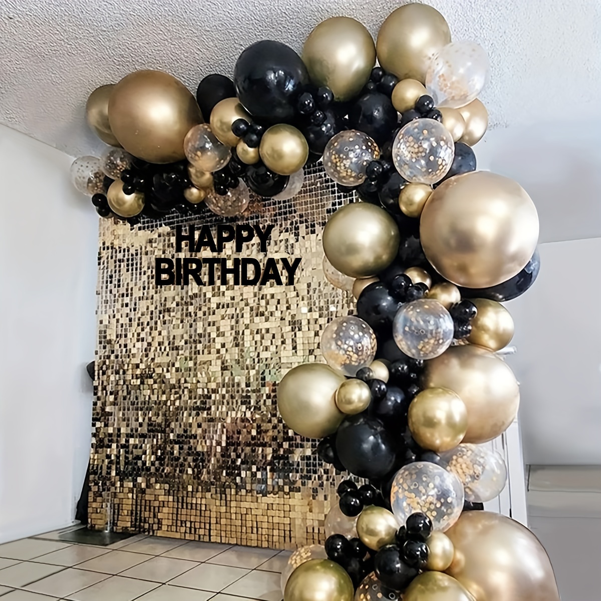 Arche Ballon Anniversaire, Ballons Mariage Noir et or argent en