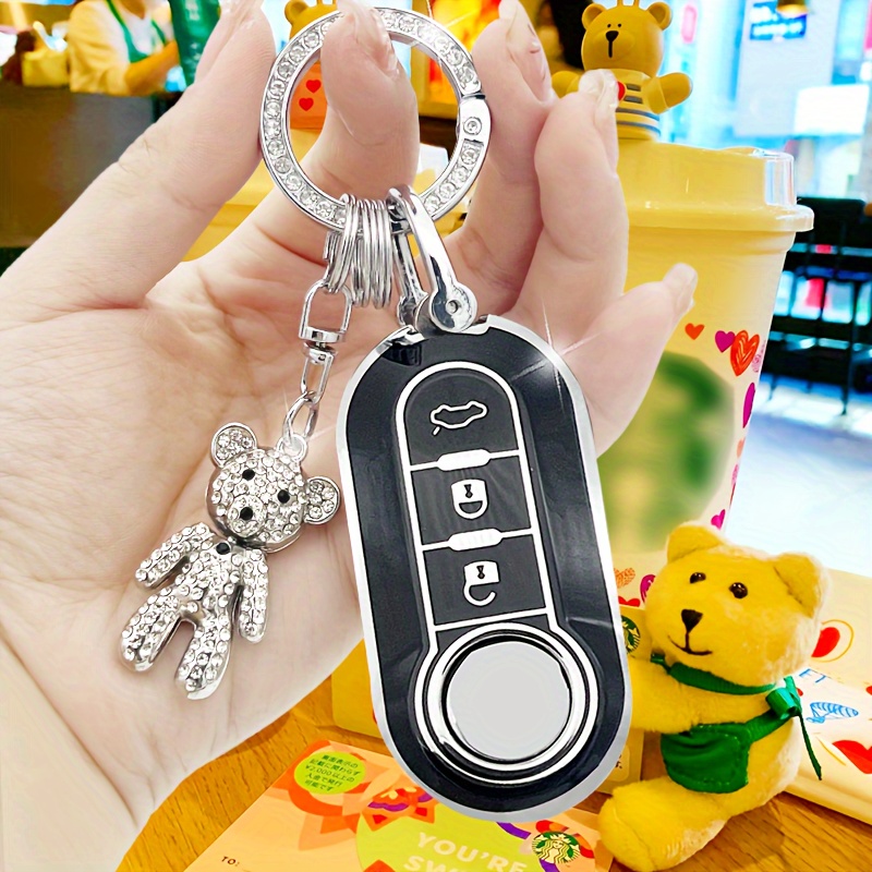 Car Keychain Bling Bear Keychain Light Gold Crystal Bear Key