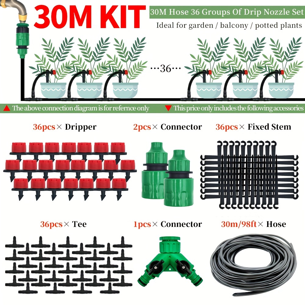 Greenhouse 30m Drip Irrigation System Automatic Watering Garden Hose Micro Drip Watering Kits With Adjustable Drippers