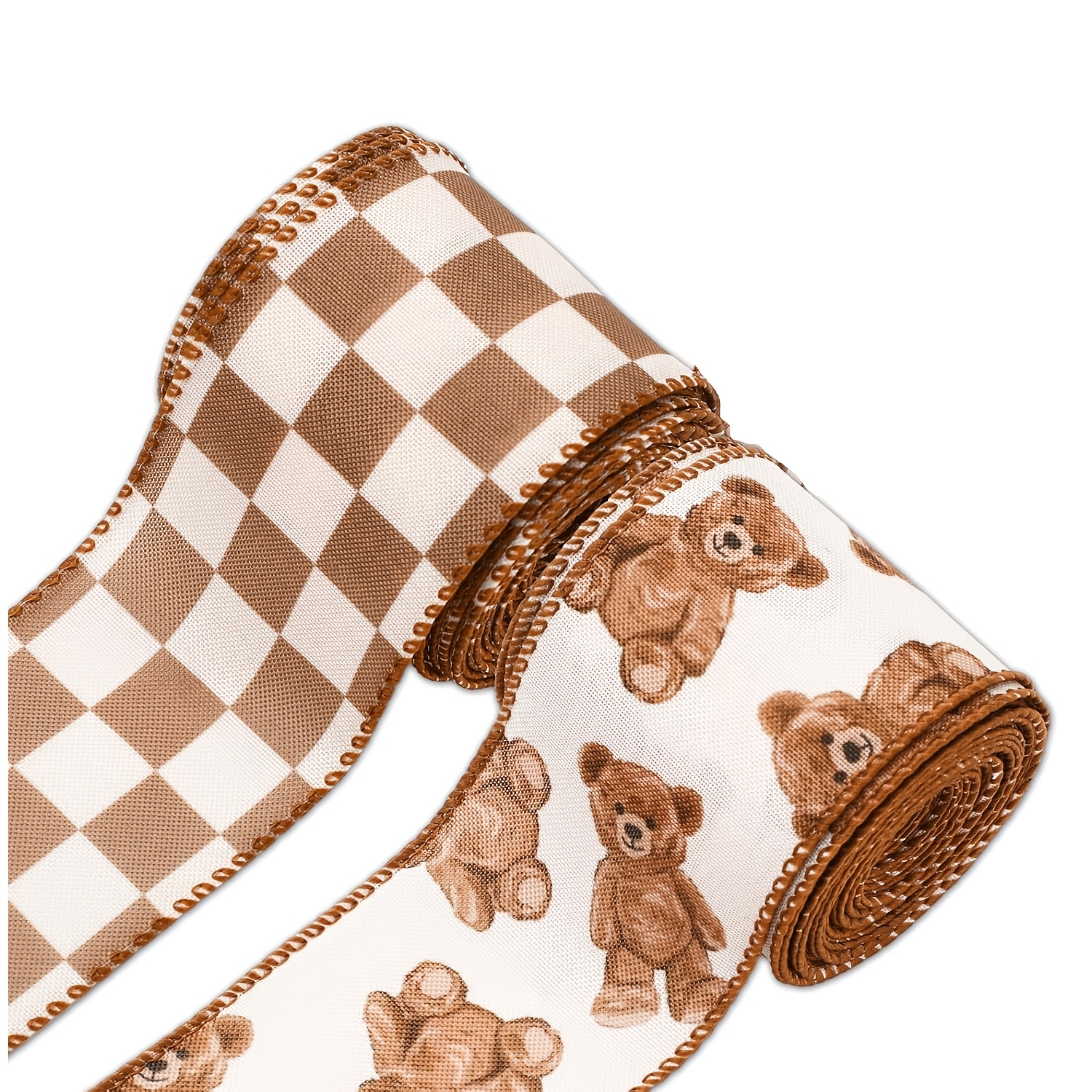 TEMU 2 Rotoli di Nastro a Quadri Marrone Orsetto Teddy, Larghezza 6.3Cm, Lunghezza Totale 6 , per Decorazioni di Feste, Creazione di Fiocchi,