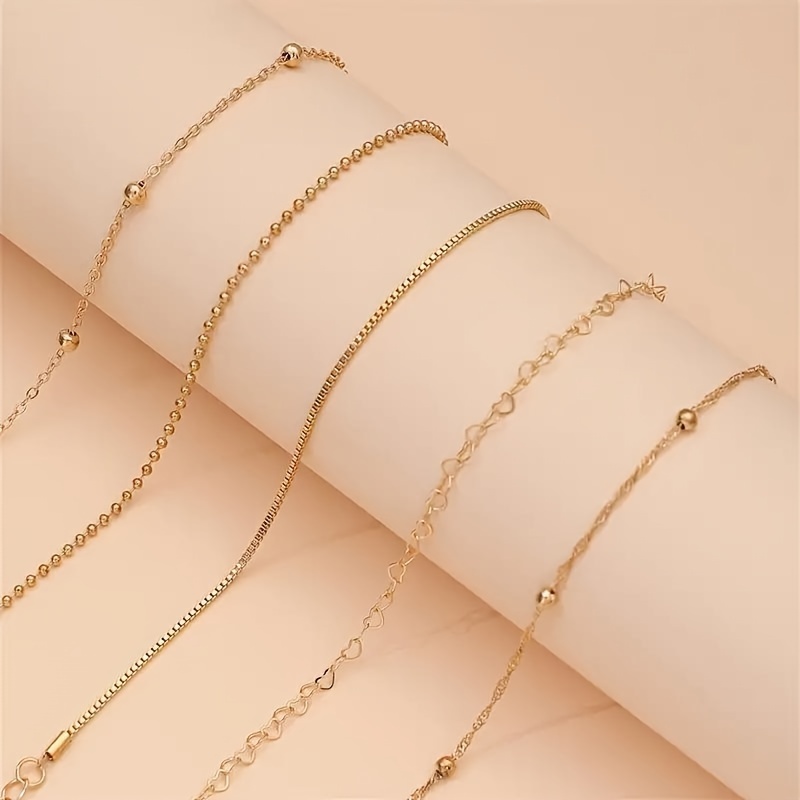 Set Of 5 Delicate Chain Bracelets Jewelry