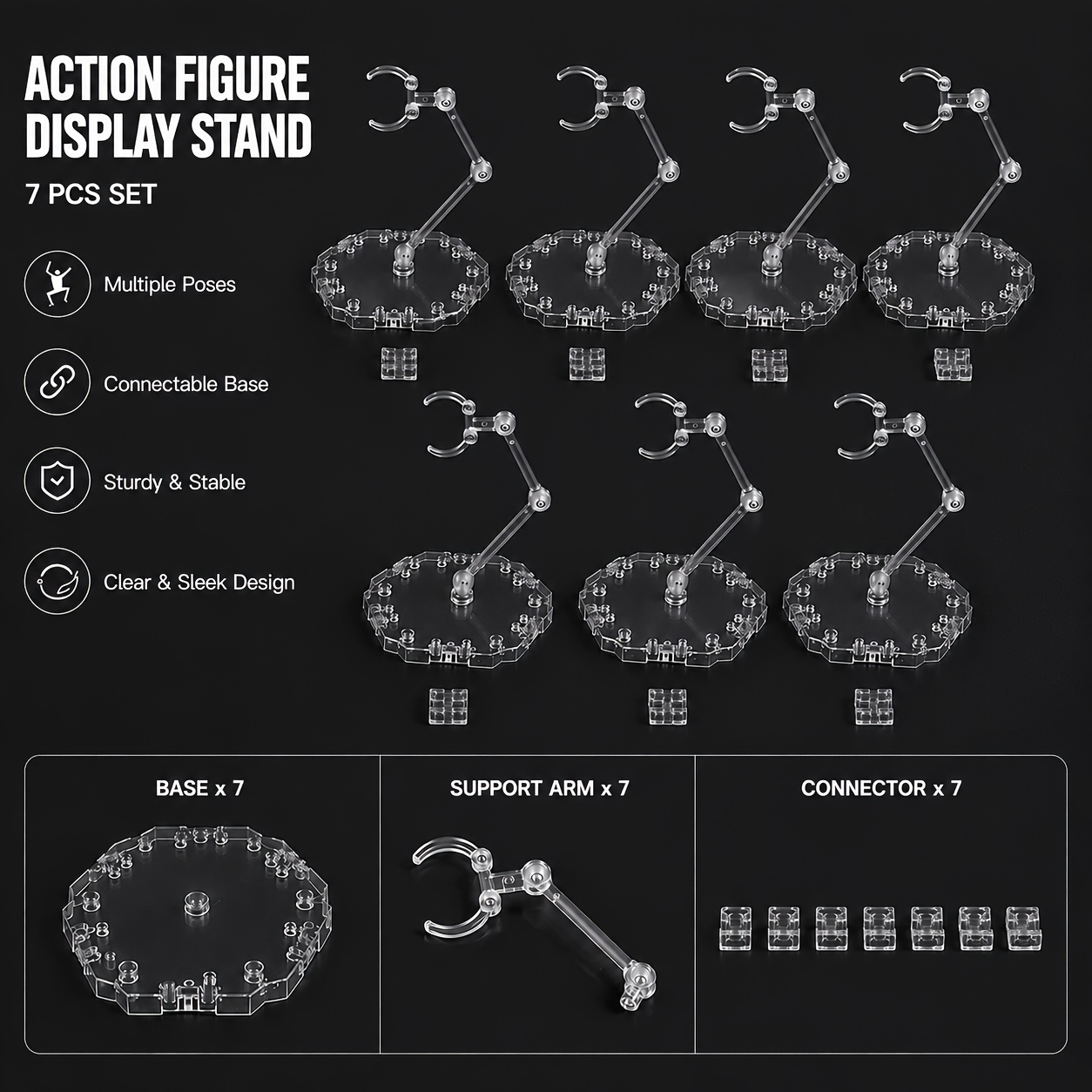 TEMU 7pcs Adjustable Model Transparent Stands, With Adjustable Display Racks, Collectible Stands, Expandable Design, Suitable For Displaying Model