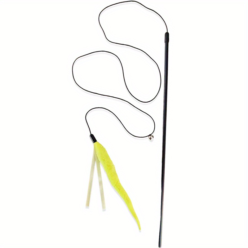 1pc, Caterpillar Teaser Stick, Interactive Cat Teaser Stick With Bells And Fluttering Ribbons To Cat's Attention For Indoor Cats And Kittens, Without Battery