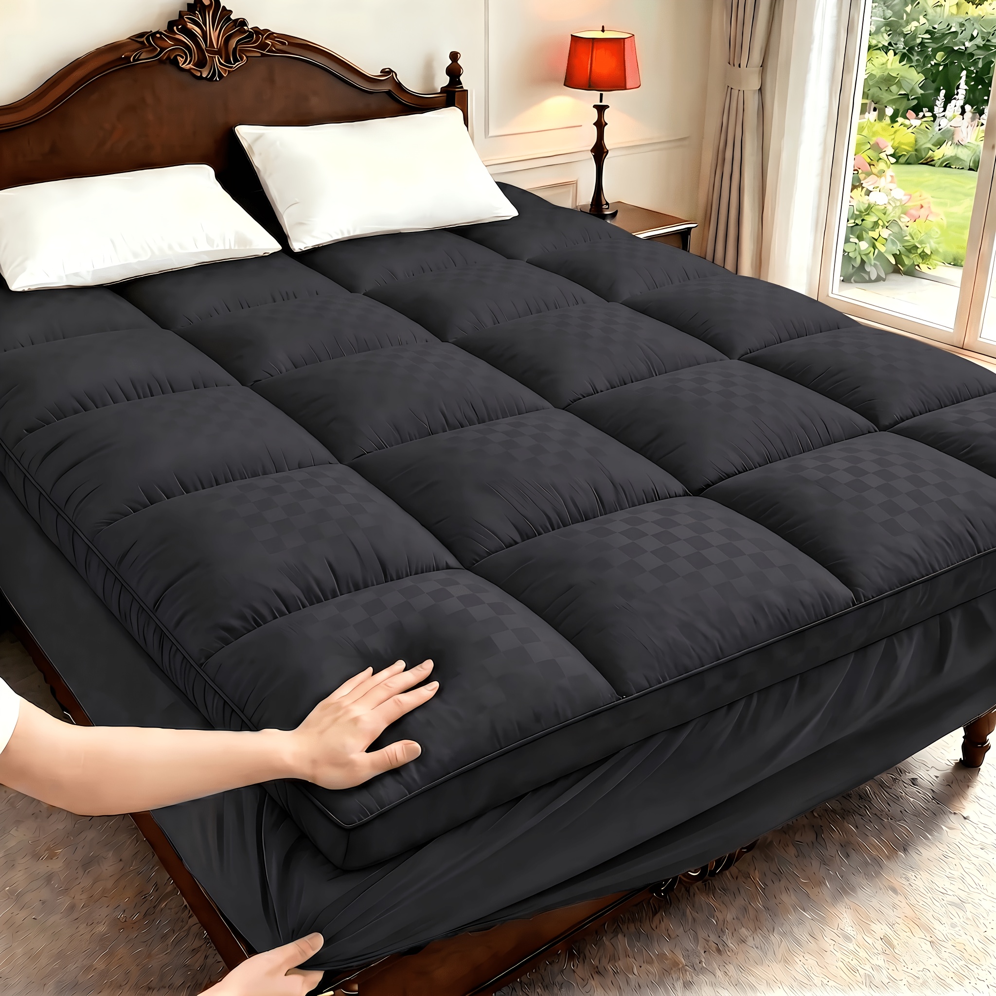 TEMU Mattress Topper & Protector, Deep Pockets Secure, Depth Up To 21, Soft Down Alternative Fill Plush Pillow Top, Machine Washable