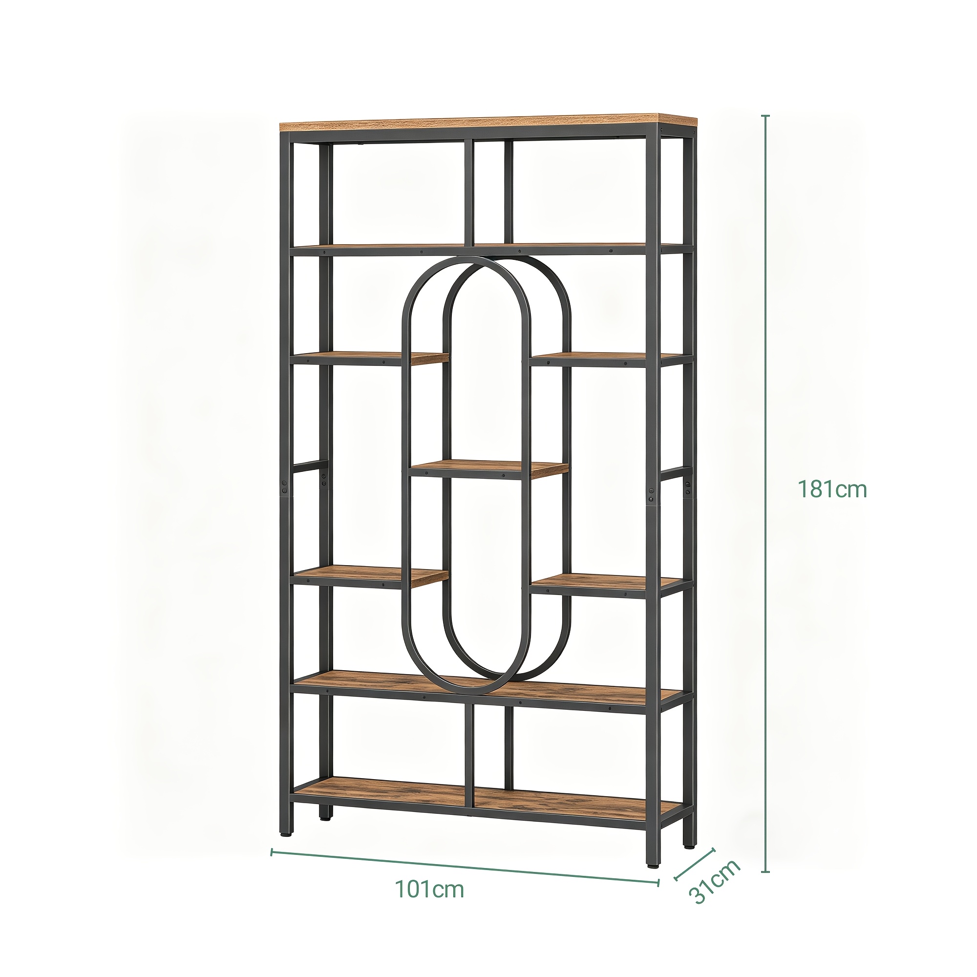 Image of 181cm Bookcase, 9-shelf Bookcase, Freestanding Storage Unit, Adjustable Shelf , Suitable For Living Rooms And Studies, Vintage Industrial Style
