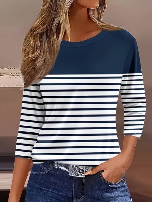 item picture womens fashion spring summer new womens clothing round neck 3 4 sleeve loose casual top base t shirt daily and date versatile top street casual outing trendy style machine washable suitable for daily and home
