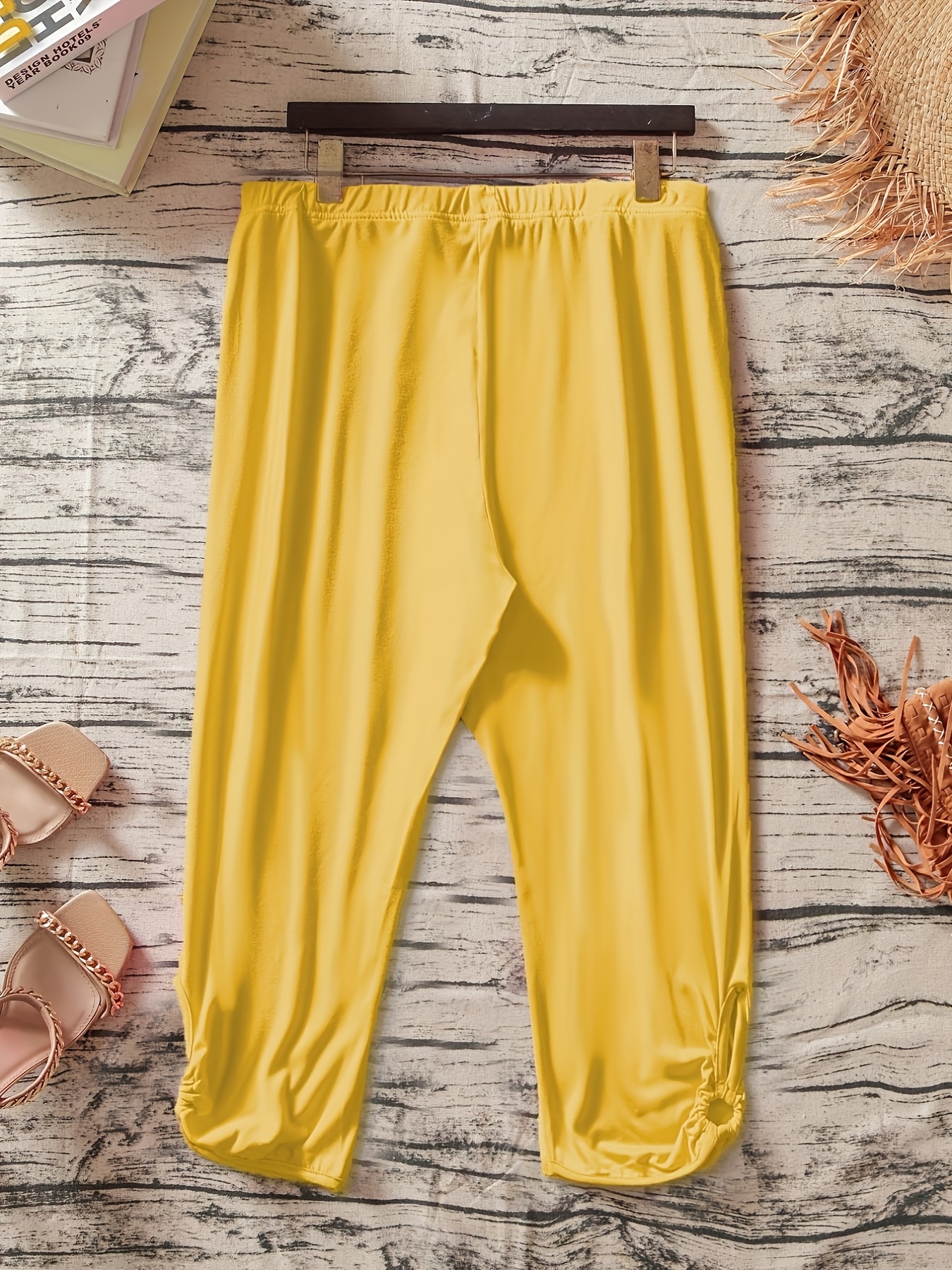 Women's Plus Size Stretchy Casual Pants - Solid Color Black, Elastic Waistband, Comfort Fit, Polyester, Machine Washable - Ideal for Spring/Summer/Fall