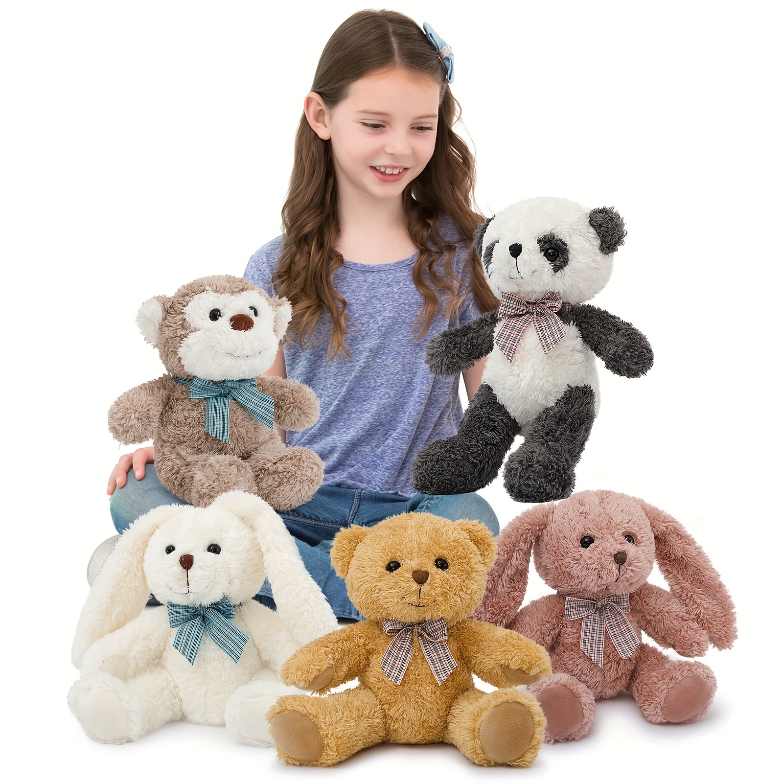 

Stuffed Animals Set Of 5, Soft Stuffed Animal Plush Bulk For Kids, Teddy Bulk For Teen Girls - Bunnies, Monkey, Panda Toys