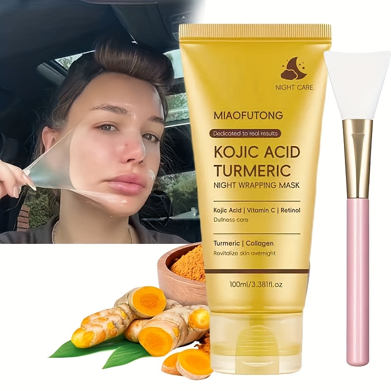 TEMU Collagen Turmeric Kojic Acid Tear Mask, Collagen Night Wrap Mask With Jelly Brush, Deep Cleansing, , Oil Regulation | And Gentle | For All Types, Safe For |