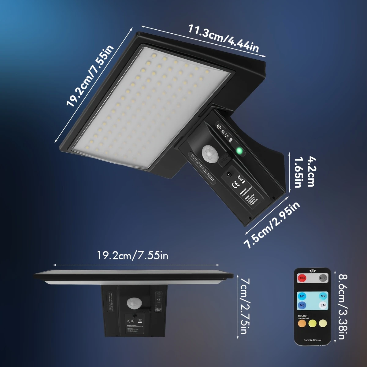 1pc solar motion sensor wall light 90 led 4 dual charging semi flush mount sconce plastic shade outdoor security light for villa courtyard garage balcony details 5