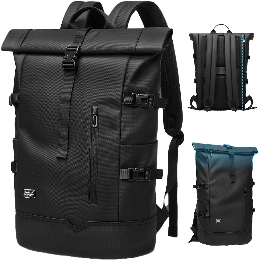 HANMARRY Men's Business Laptop Backpack - Heavy-Duty 39.62cm Computer Backpack, 15-in-1 Organizer, Padded Shoulder Straps & Locking System, High Quality for Work, Travel, School, Commute - Compatible with MacBook/Air/Pro/PC/Laptop - Sleek Black