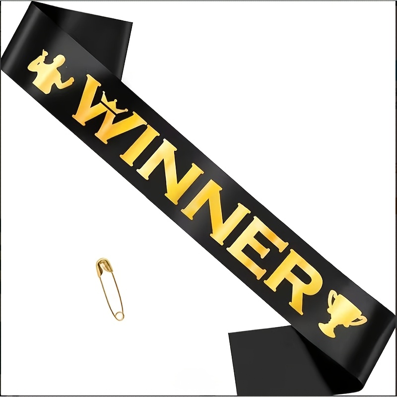 TEMU 1 Trimmed Sash, Black Satin Winner Sash, Suitable For Parties, Competitions, Sports Events And Contests, Beauty Pant , , Winner Party Decoration