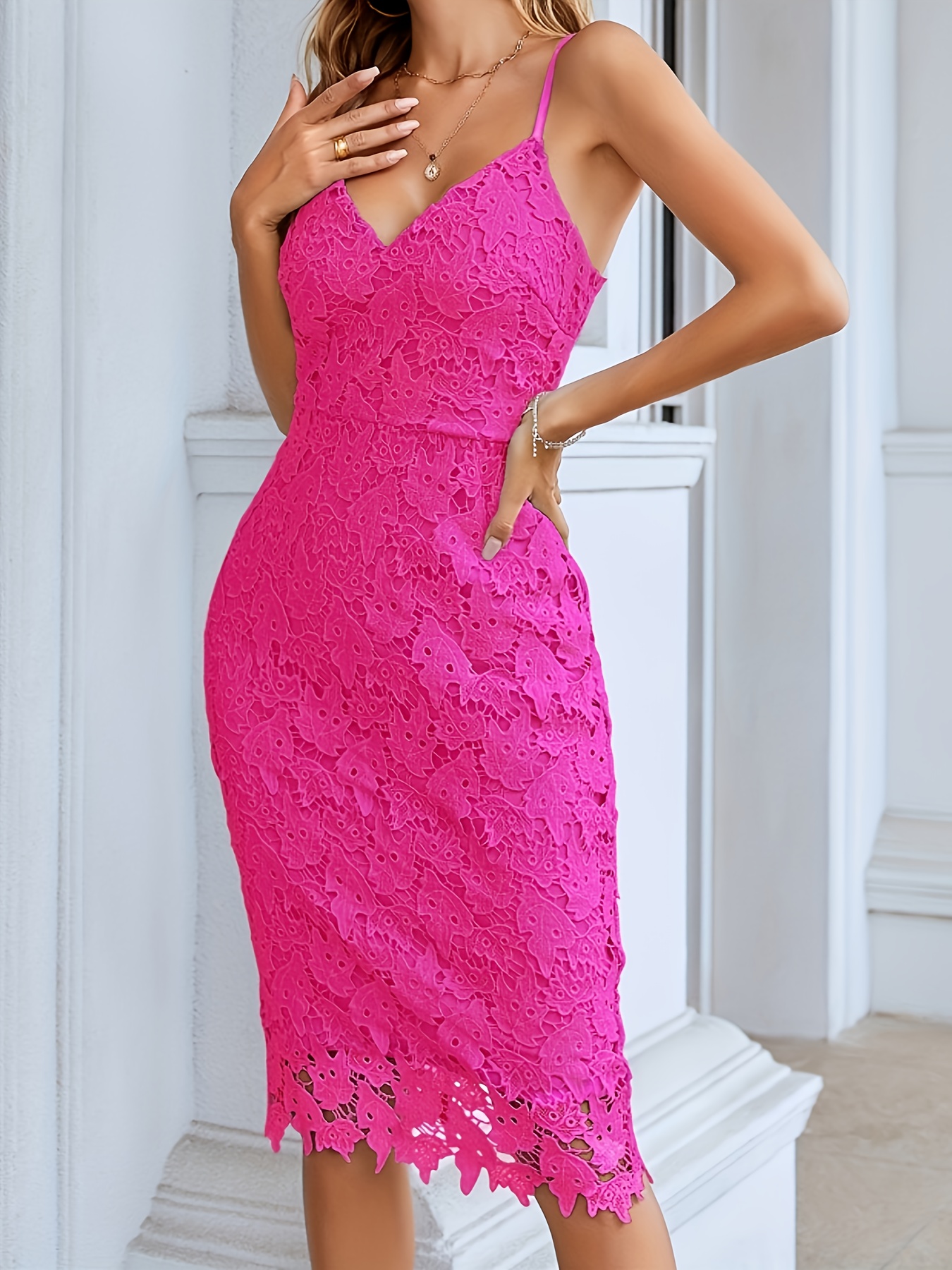 Womens High End Elegant Solid Color Lace Suspender Dress