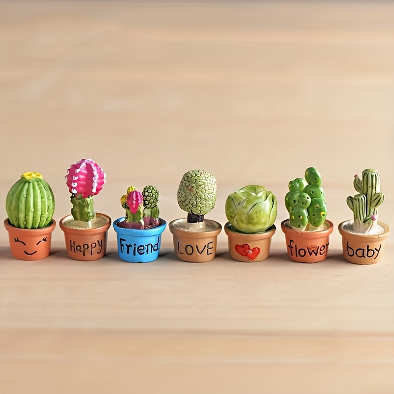 

7pcs Mini Succulent Plant Figurines Set, Resin Potted Cactus Decor, Fairy Garden Miniature Ornaments For Bonsai Craft Micro Landscape, Assorted Designs With Positive Words
