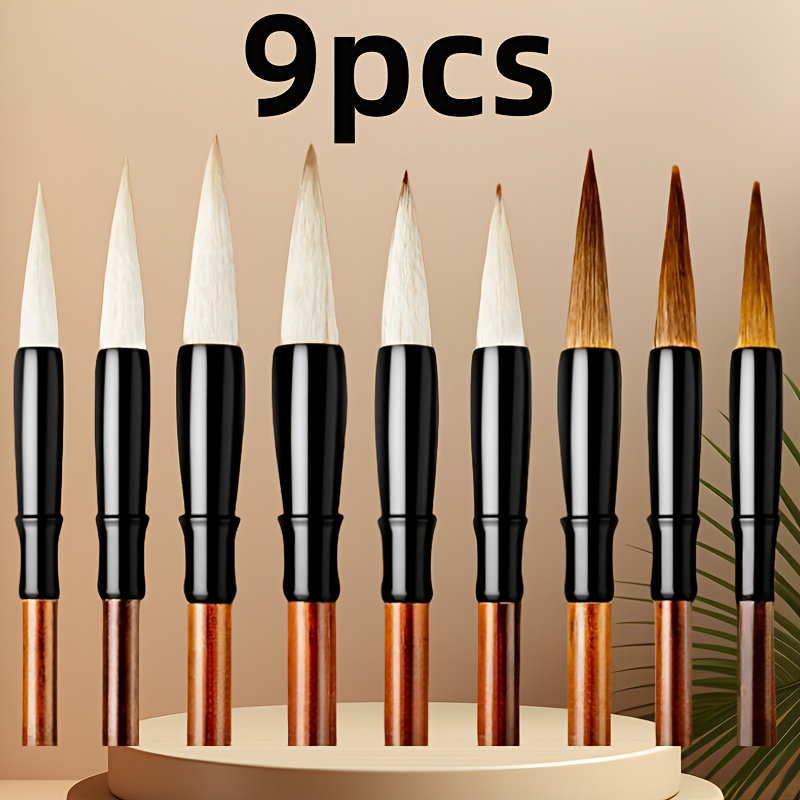 Image of 3 Sets Of 9pcs With High-quality Brushes, School Supplies, Chinese Brush Art Supplies, Student Painting Supplies