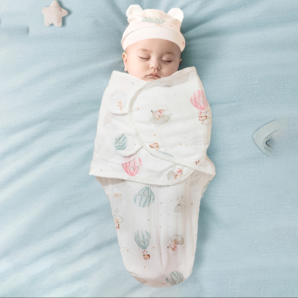 Newborn Swaddle Blanket Set: Adjustable Swaddle Sleep Bag for Boys and Girls, Suitable for 0-6 Months, Machine Washable, Made of Soft Cotton