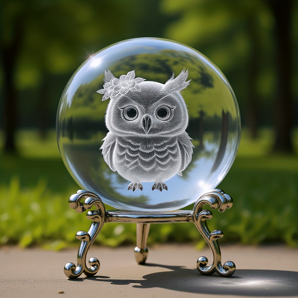 Image of Floral Owl With Glass Sphere And Base, Home Decor, For Parents, Christmas Or Valentine's Day, , Christmas Tree, Santa Claus