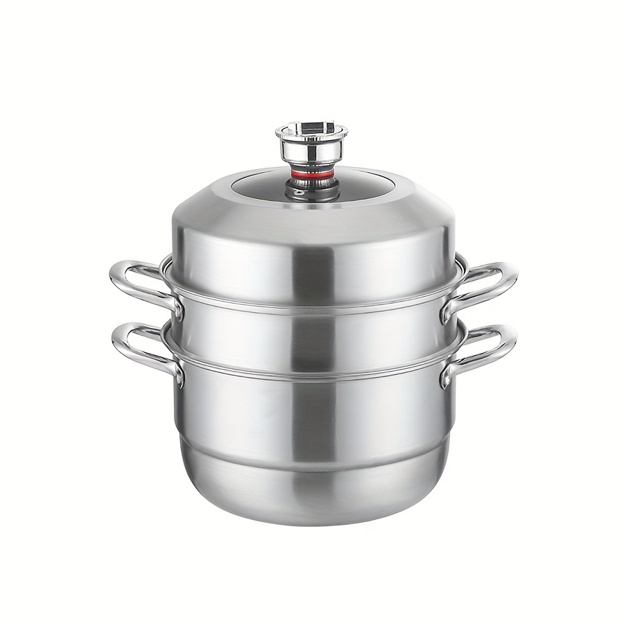 5 piece stainless steel   set with timer 1 soup pot 1 steamer basket 2 steamer inserts lid versatile steaming cooking programmable   hands free operation fits   stovetops large capacity dual handles deep pot design dishwasher safe ideal for home parties restaurants rvs camping perfect gift for christmas halloween details 9