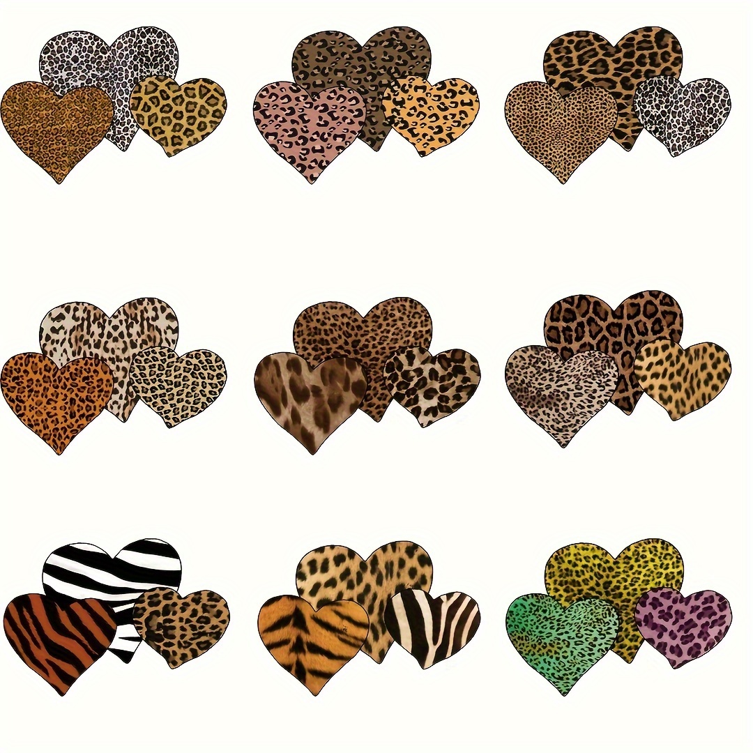 TEMU 9pcs Leopard Heart Sublimation Iron On Heat Transfers Vinyl - Heat Pressed Decals For T-shirts, Hoodies, Jeans, And More - Washable, Reusable,