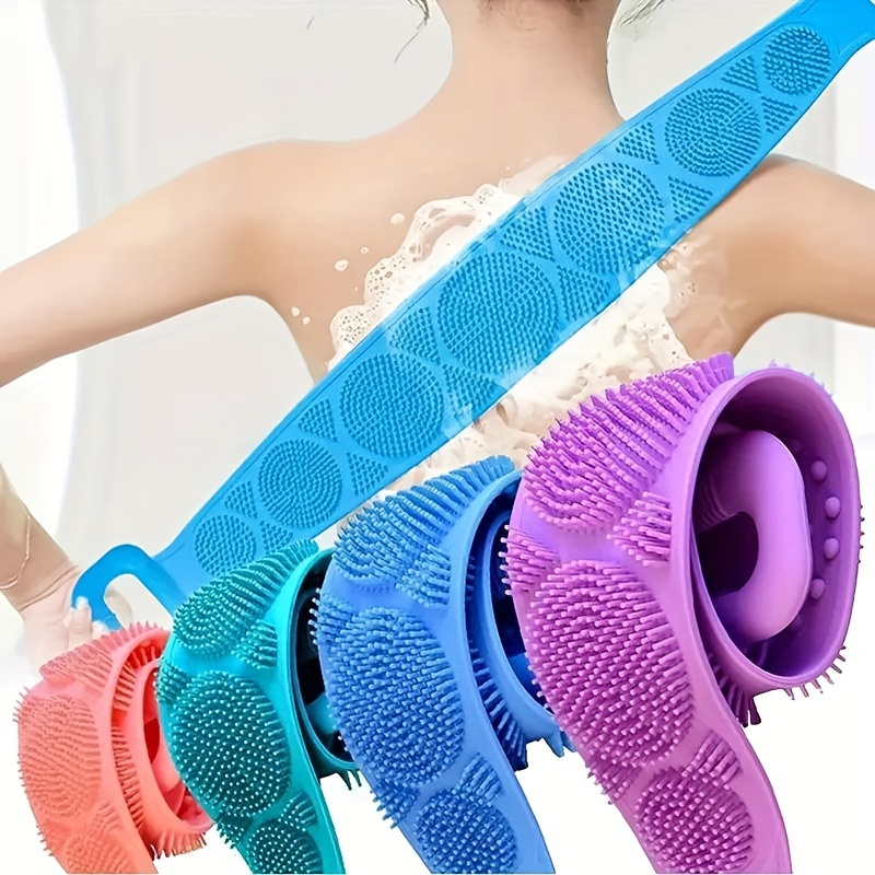 

Silicone Body Scrubber Bath Brush, Exfoliating Shower Brush With Extra Long Strap And Handle For Easy Back Exfoliation, Wipe Mud & Ash From The Body Back, Skin Friendly, Soft, Comfortable
