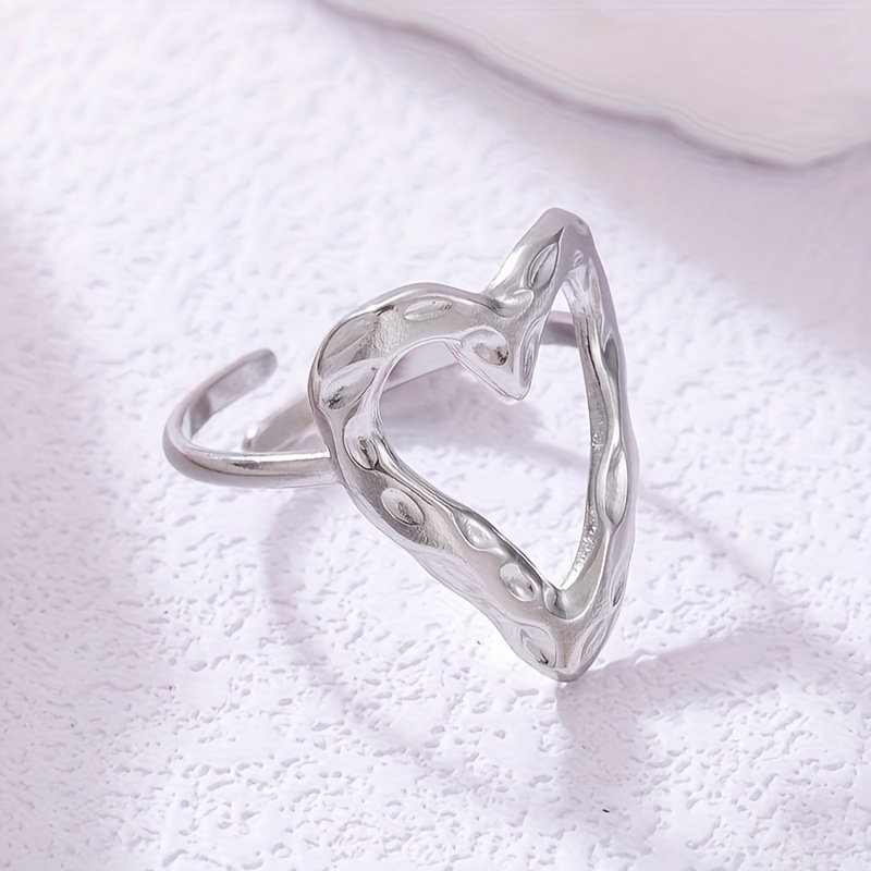 TEMU 1pc Fashion Stainless -shaped Decorative Cuff Ring, Vintage Baroque Style With Adjustable Convex Irregular Texture Design, Suitable For Daily