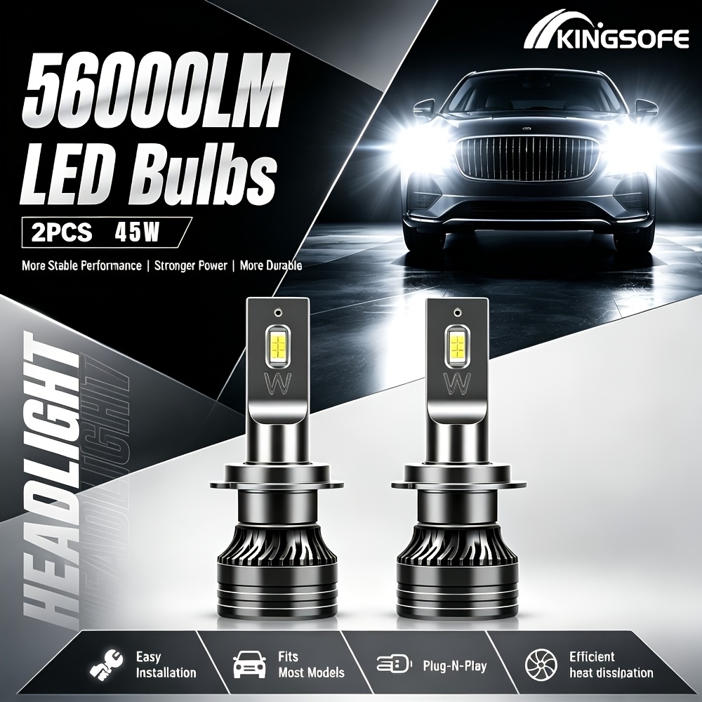 TEMU H7 Led Bulbs 2pcs Luz Led Para Carro 56000lm Efficient Heat Dissipation More Stable Performance Stronger Power More Durable Fits Most Models