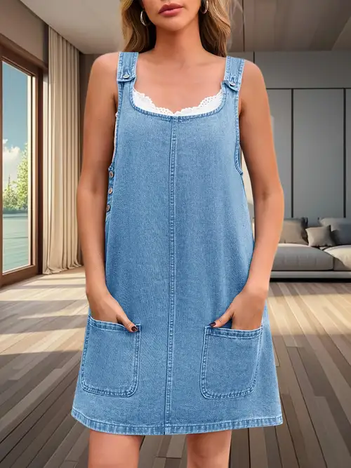 denim dress with belt loops Stampede Buckle Dress-Denim
