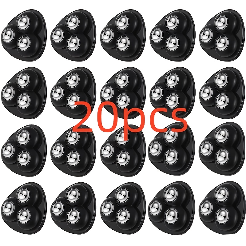 Image of 20pcs 360 Degree Swivel Mini Casters With Bearings - No Drill, Silent, Wear-resistant, Thickened Base, For Furniture, Cabinets And Storage Bins (white/black)
