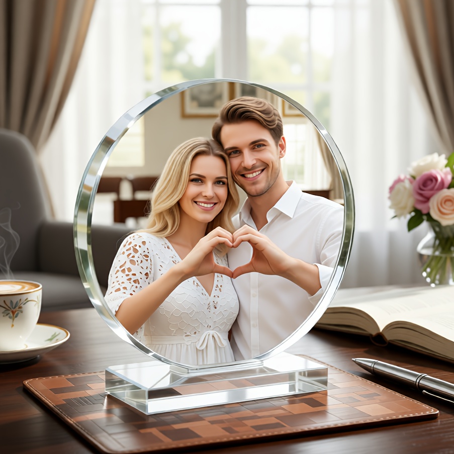 TEMU 1pc Custom, Hd Printed Round 2d Flat, Thickened Personalized Couple Photo With Base - Custom Portrait Using Your Photo, Pet Photo, Personalized