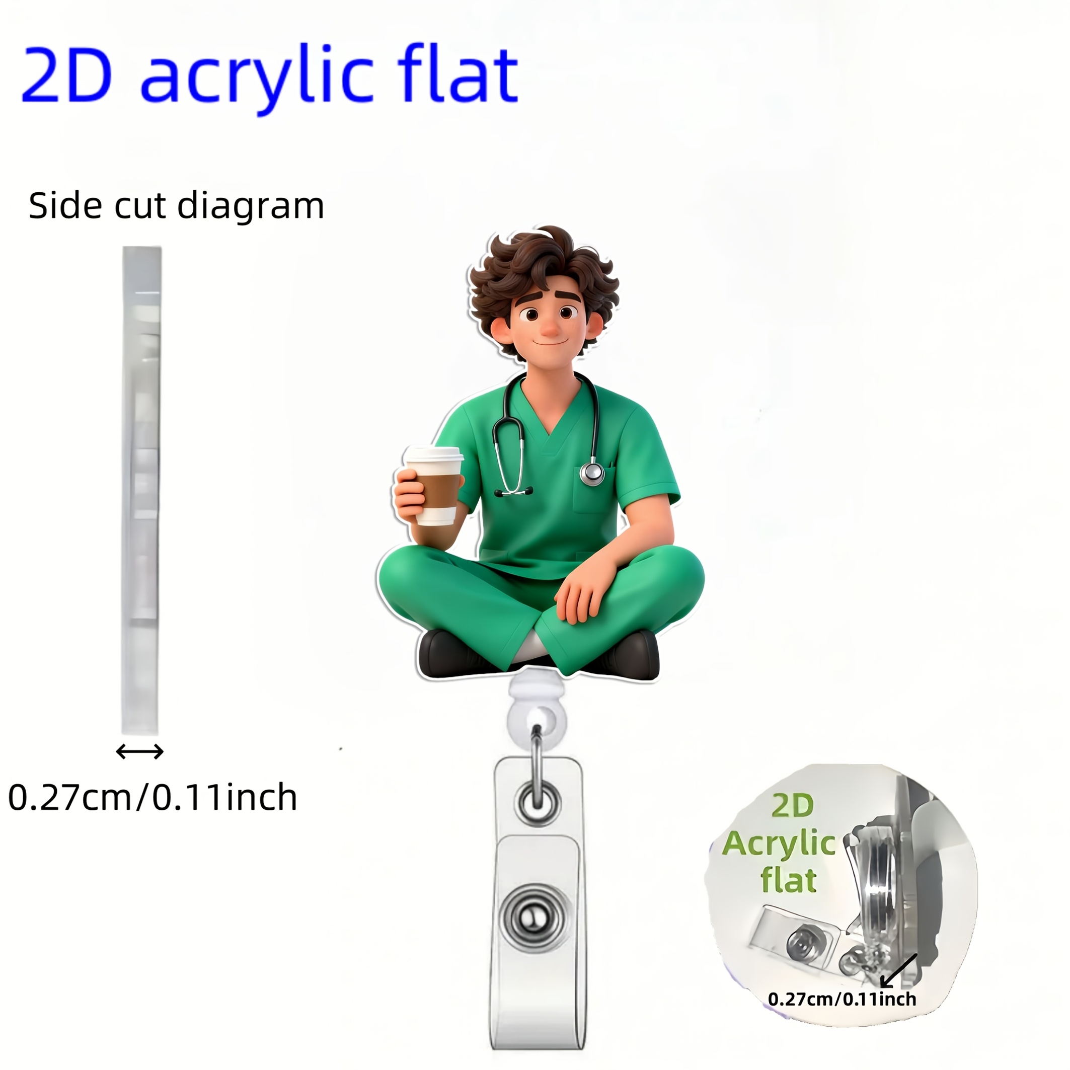 TEMU Cinta retráctil para con diseño de " de café" de doctor, 2D , 1 , regalo decorativo, acrílico 2D, cuerda de nailon duradera, con cordón para de