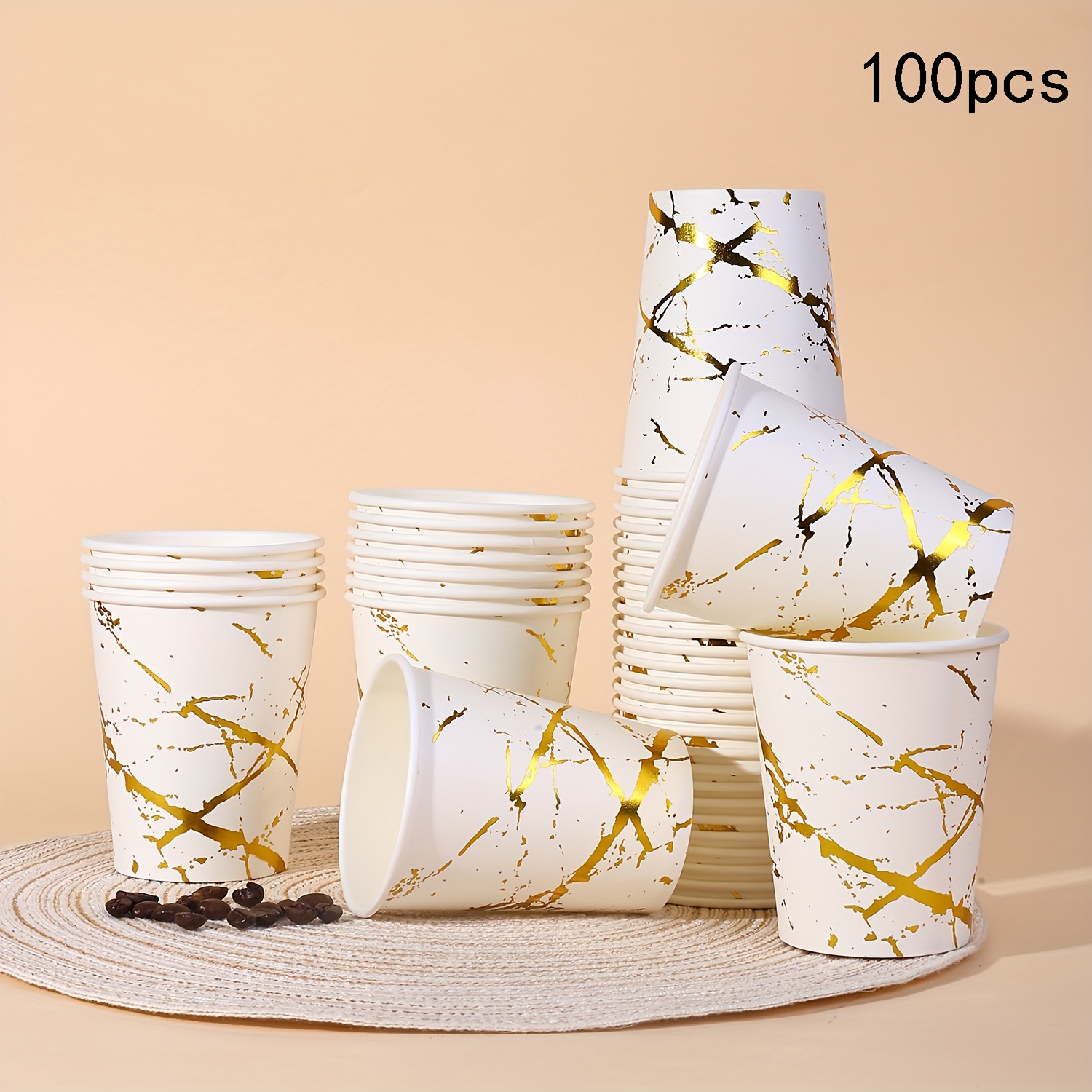 E-shop 20/40/60/100 Stück, Marmor-Papierbecher 9Oz. Weiße Basis mit auffälligen goldenen Adern, ähnlich der natürlichen Marmorstruktur.
