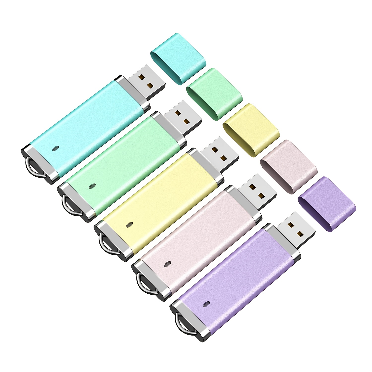 Image of Topesel 5-pack 32gb Usb Flash Drive, 8gb 16gb 32gb Usb 2.0 Flash Drive, Cute Usb With Led Indicator Light, Jump Drive For Data Storage, Office & Study Tools (blue, Green, Pink, Purple, Yellow)