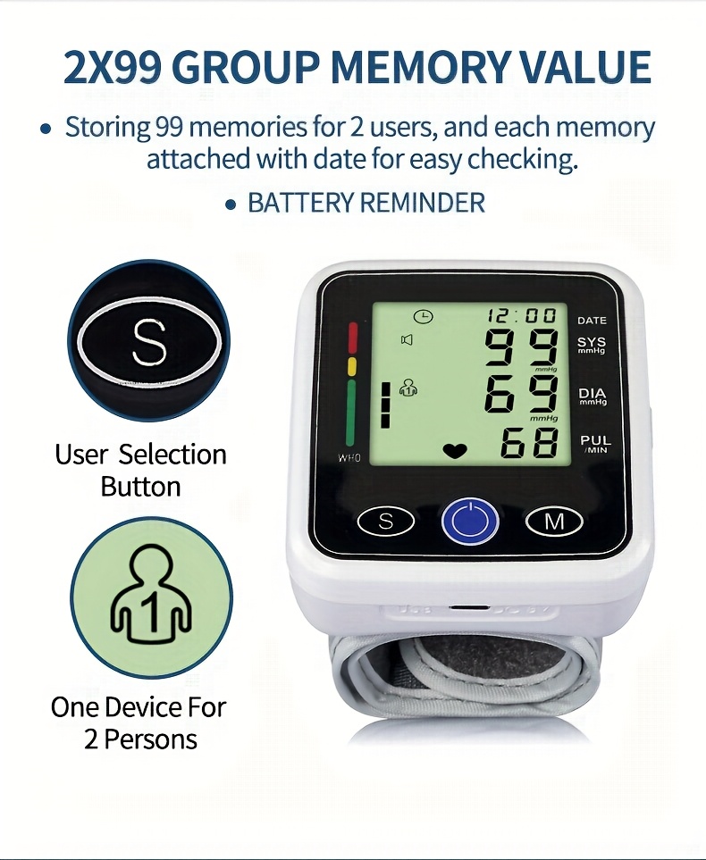 w01 wrist   bp blood pressure meter stethoscope   precise measurement lcd display voice broadcast suitable for high and low blood pressure heart rate irregular detection battery not included Product details 3