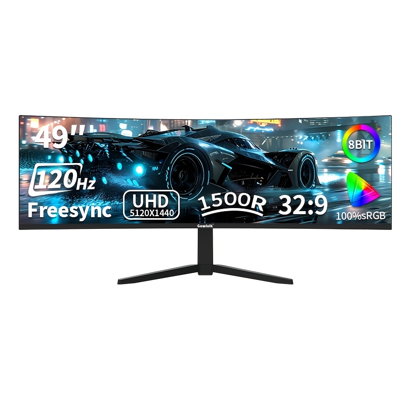 Image of Gawfolk 49-inch Monitor Ultra-wide 5k Va Panel With Freesync, 120hz Refresh Rate, Compatible For Pc/laptop, Computer Screen For Office & Gaming Setup, Vesa Mountable Desktop Display