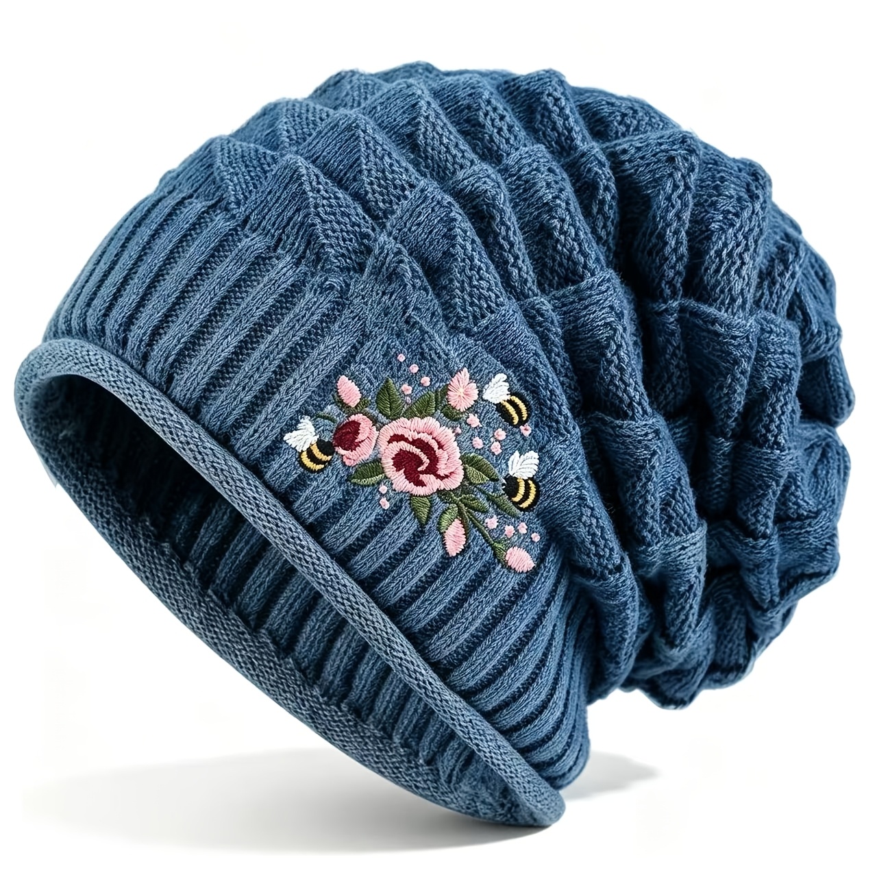 TEMU Fashionable Floral Embroidery Classic Hat, An Elegant Women's Accessory For Autumn And Winter, With Stretchy Fit And Soft, Suitable For Holidays