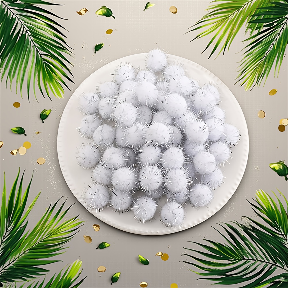 TEMU [christmas Pom Poms Bulk] 300pcs Glitter Poms For Craft, Multicolored Small Glitter Poms Plush White Glitter Tinsel Craft Supplies For Christmas