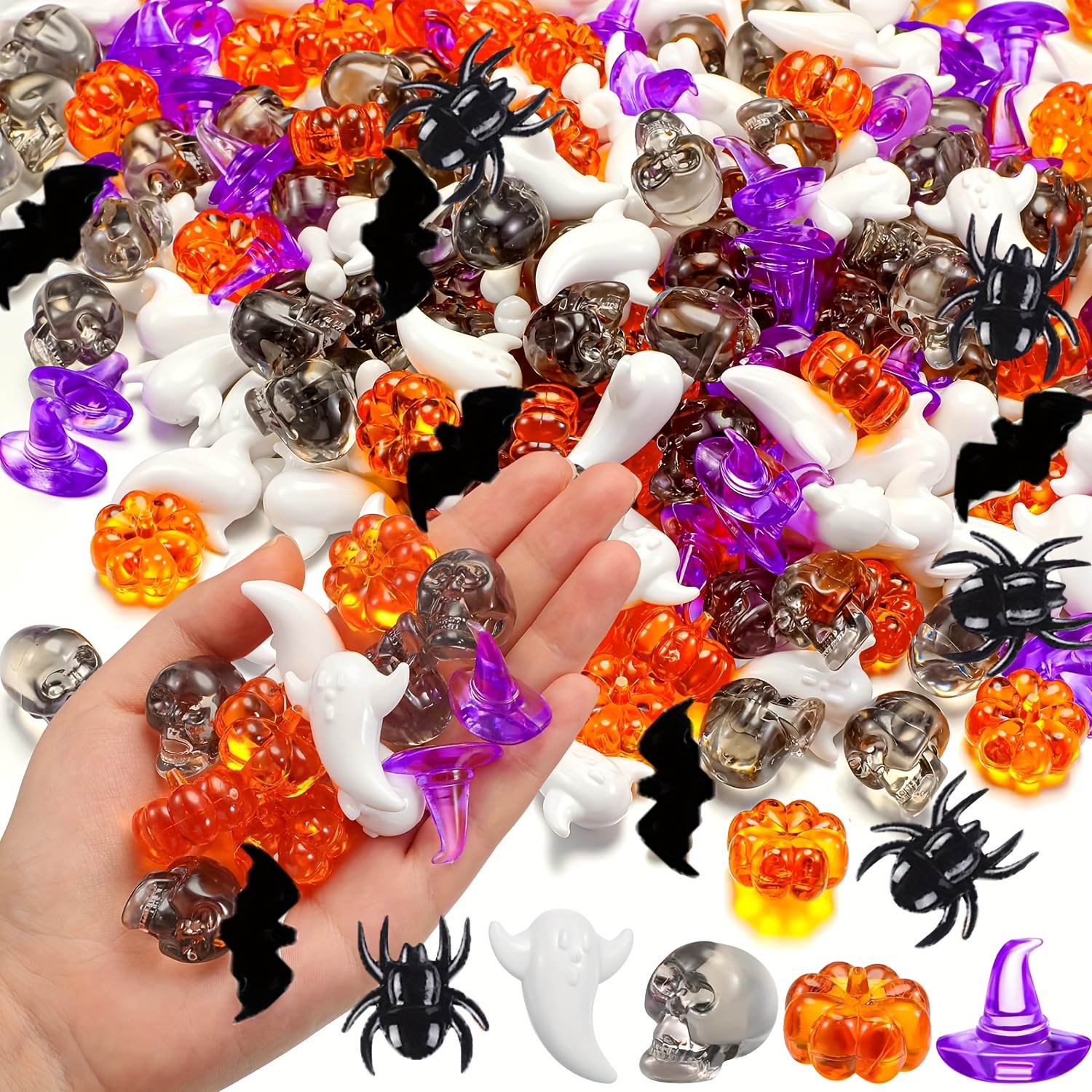Image of 30pcs Mini Acrylic Plastic Pumpkin Bat Witch Hat Decorations - Suitable For Halloween , Vase Fillers, Fall Party Centerpieces, Bat-themed Table Settings, Spooky Tabletop Decorations For Autumn Parties