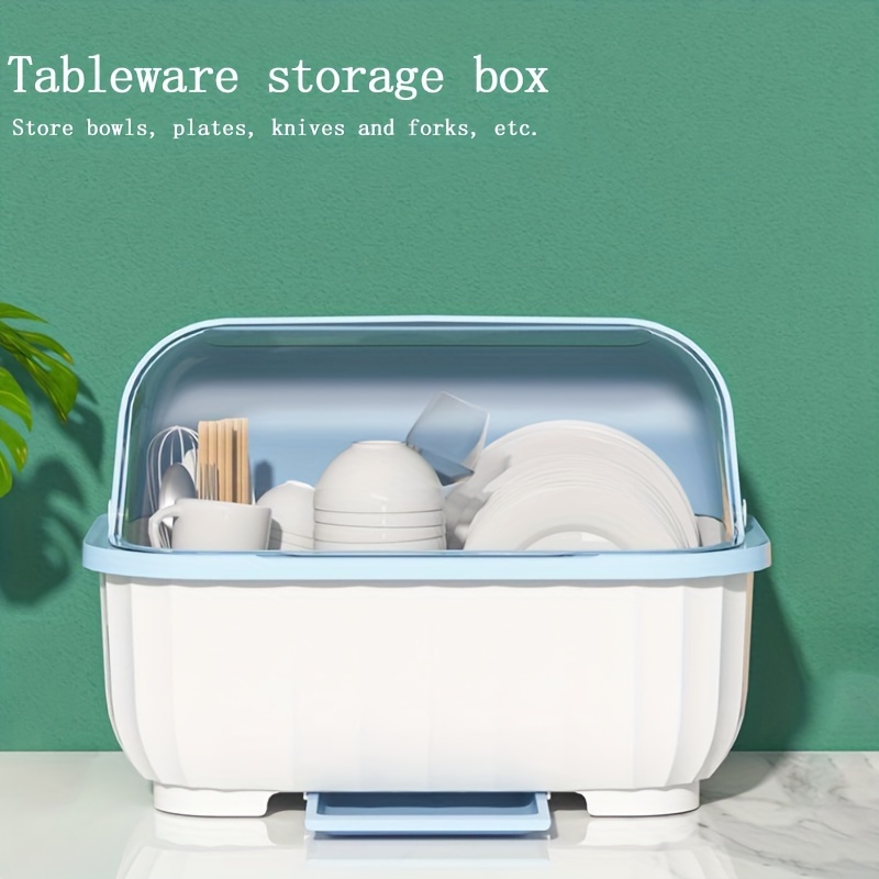 1pc large capacity plastic dish storage box with transparent   lightweight insert installation dust proof draining organizer for kitchen tableware cups plates knives and forks ideal christmas gift 0
