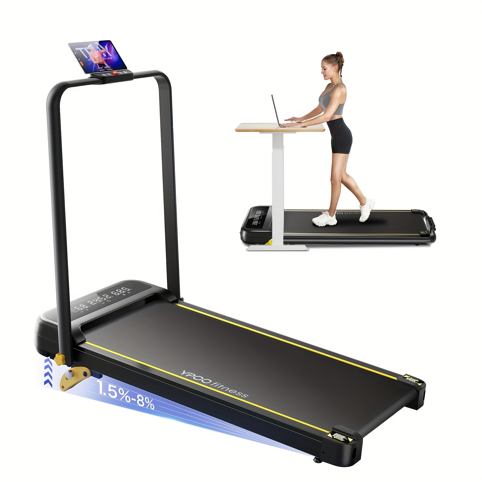 [2 In Treadmill For Home]Foldable Treadmill With Incline, Walking Pad  With Handle Level Incline, Portable Folding Treadmills For Home/Office