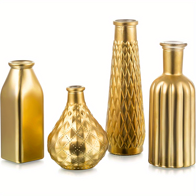 

4pcs Golden Glass Vases Set, Contemporary Style Table Decor, Home Decor Accents, Assorted Sizes