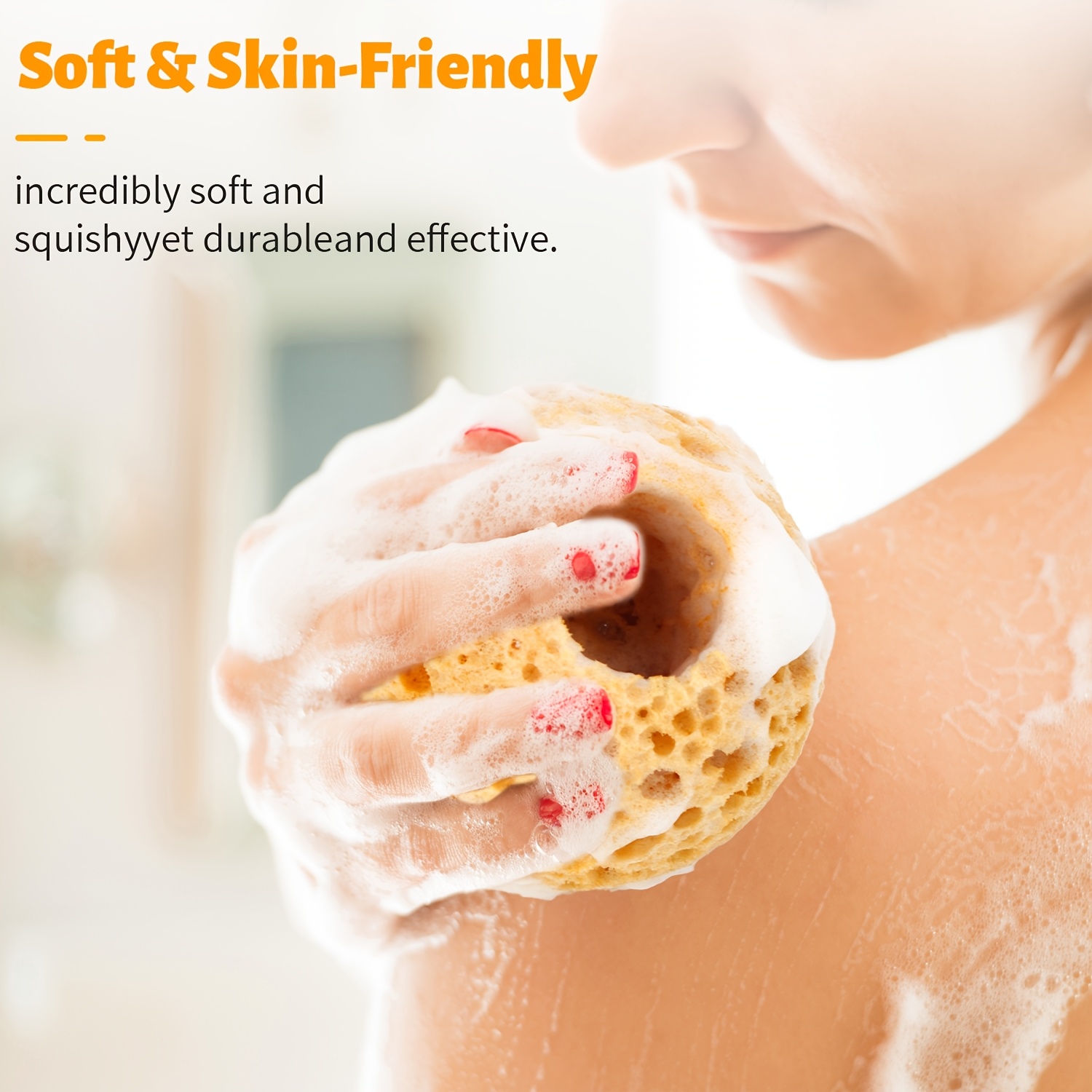 Soft Bath Sponge with Hole, Foaming Shower Sponge for Body Wash