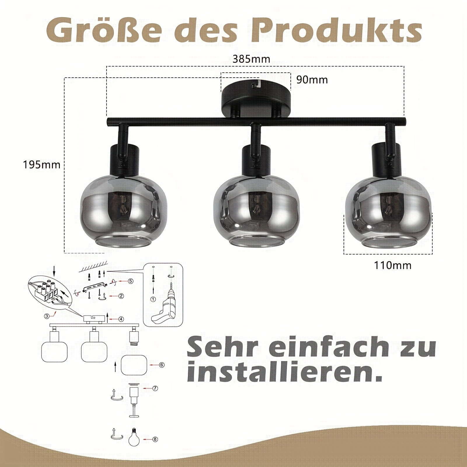 Image of Ceiling Spotlight Black Ceiling Spotlights 4 Bulbs - 350° Swivelling Ceiling Light E14 Spots Glass Ceiling Light Spotlight Smoke Grey Modern Kitchen Lamp For Bedroom Room (without Bulb)