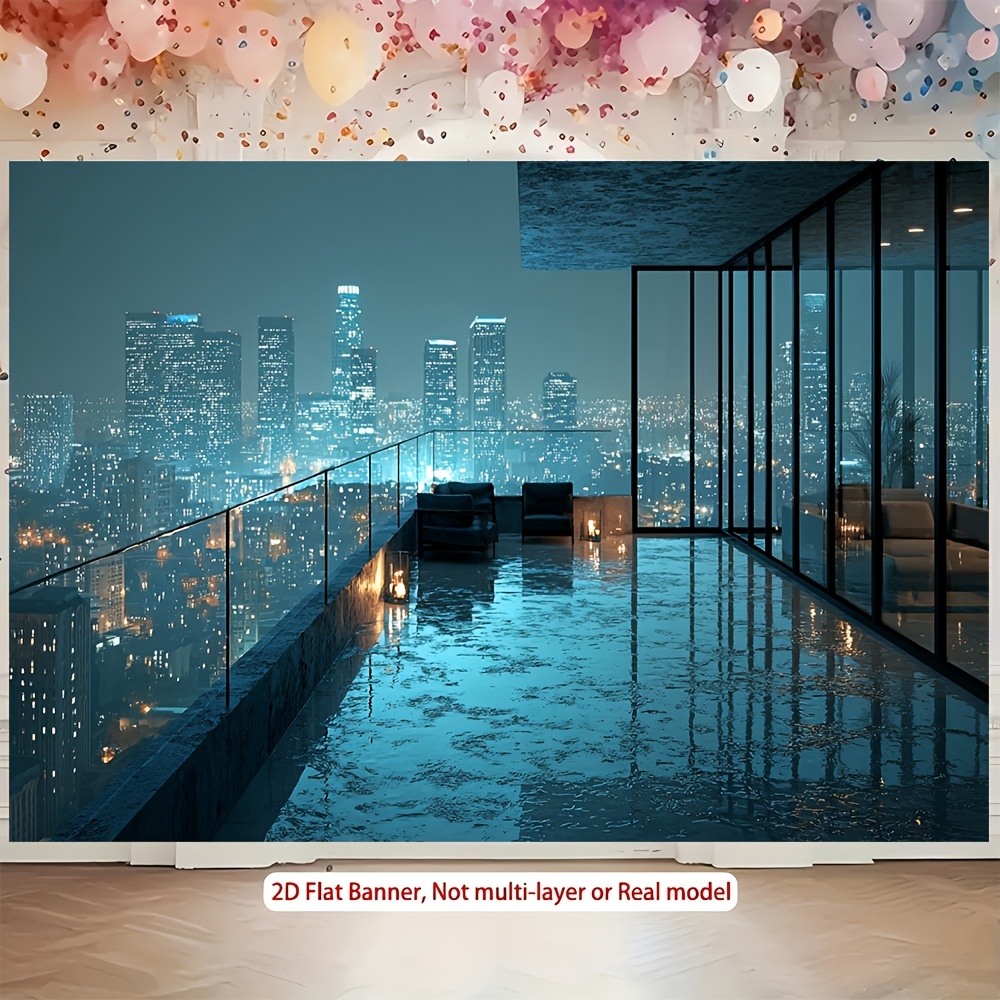 Modern Urban Cityscape Balcony Photo Backdrop