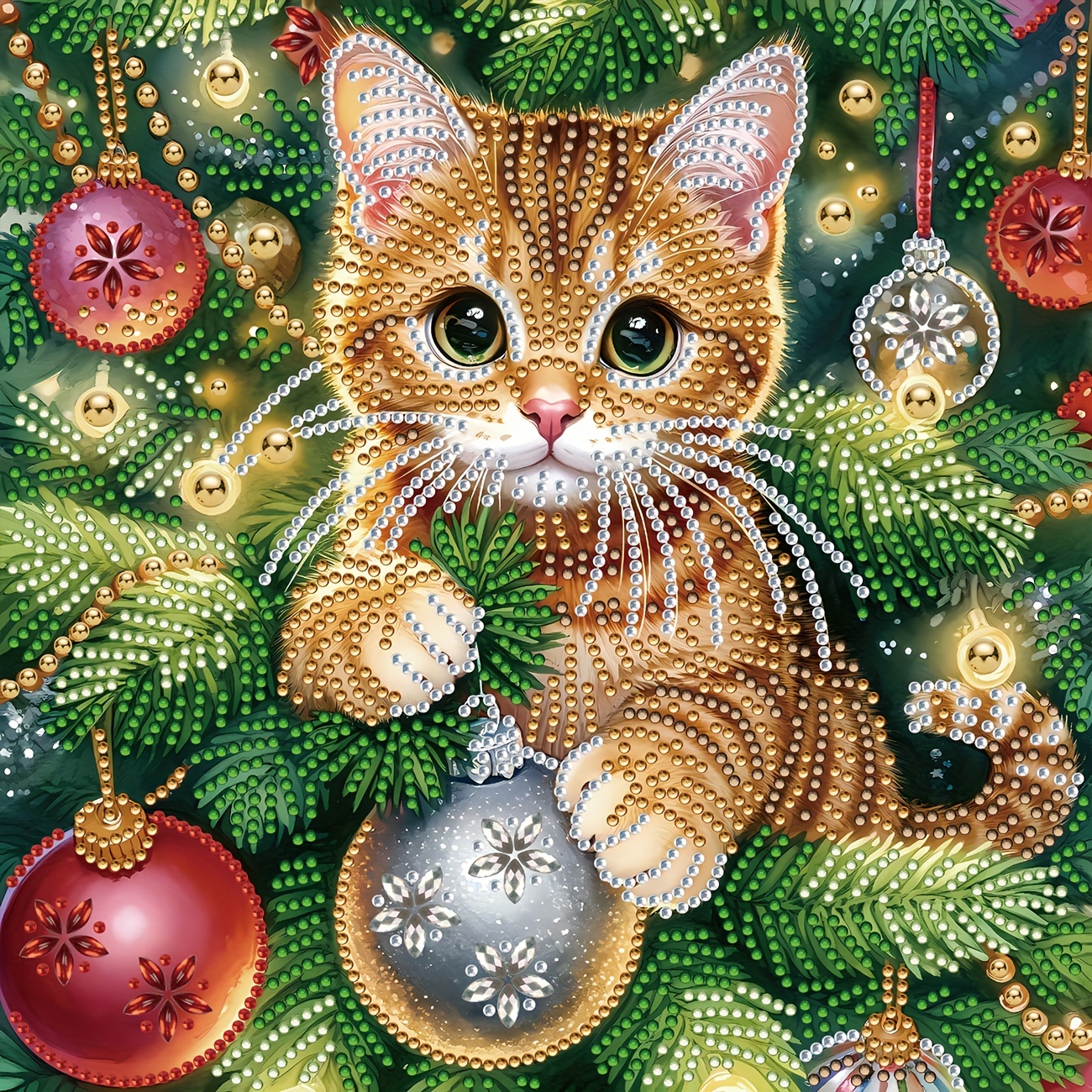 

1pc Luxurious Kitten Diamond Painting Kit - 5d Diy Rhinestone Mosaic Craft, Handmade Creative Gift, Home Wall Decor Art