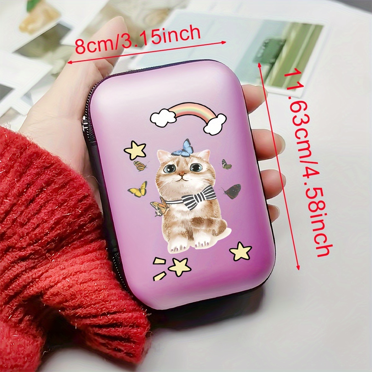 pack cute cat rainbow pattern eva cable organizer case multi
