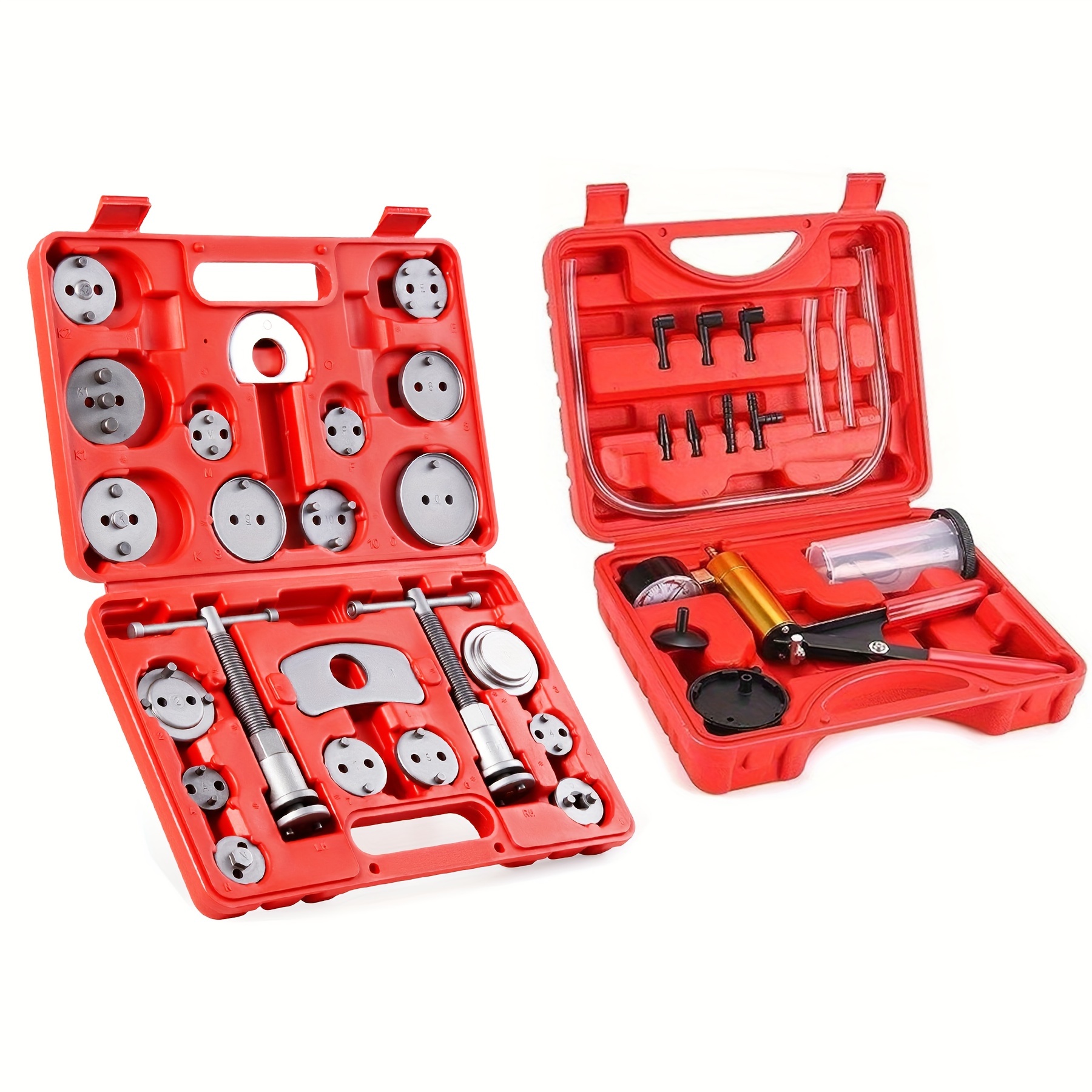 

Kit d'outils de compresseur de piston d'étrier de frein universel 22 pièces avec de pompe à vide portatif et extracteur de valve pour systèmes de frein à disque