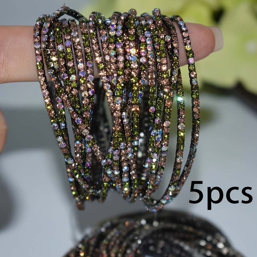 Image of 5pcs Colorful Rhinestone Studded Elastic Bracelet For Women, Suitable For Parties, Gatherings, Dinners, And Daily Wear