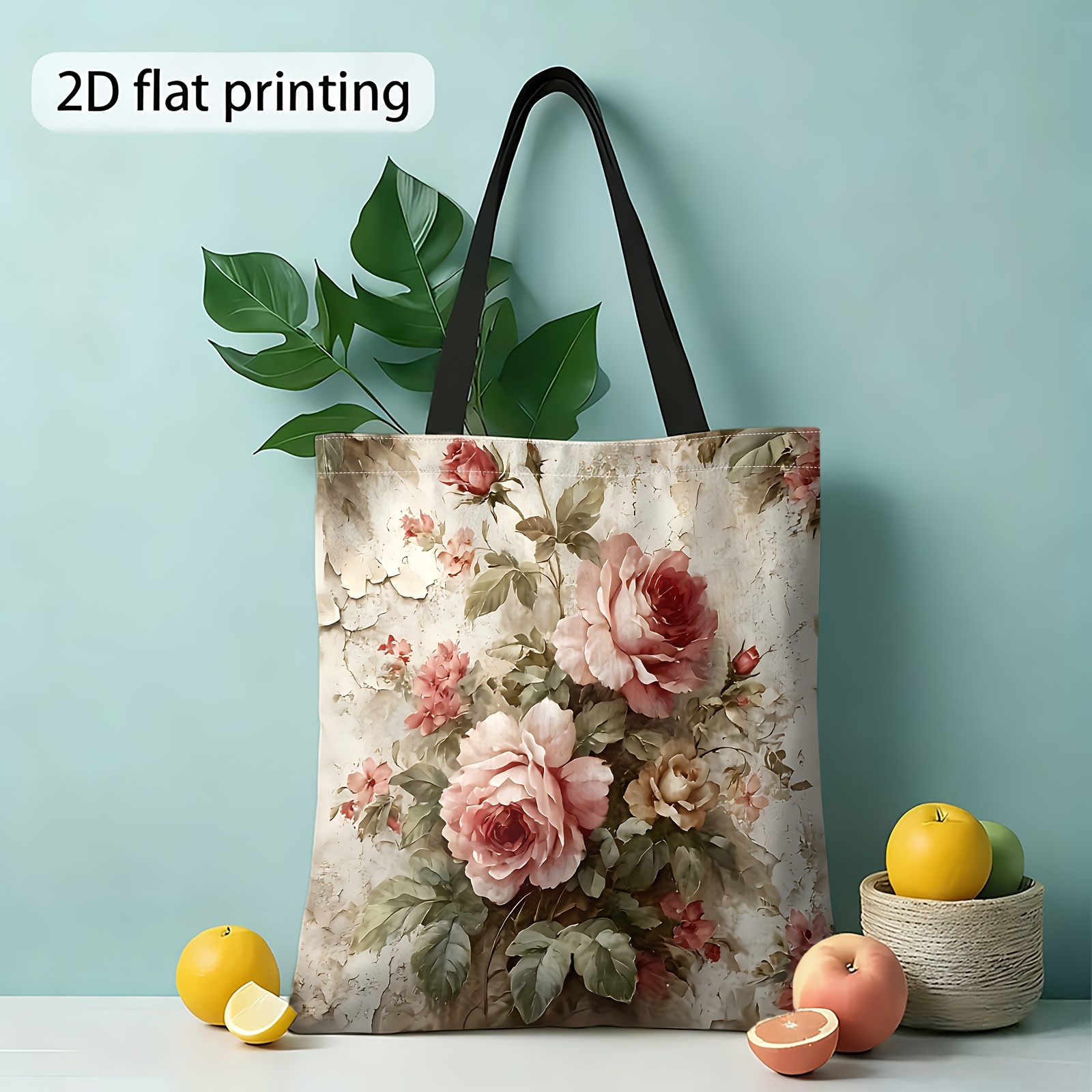 TEMU 1pc Double-sided Printing Easter-themed, 2d Printed Tote Bags, Floral Patterns, , Reusable Shopping Bags, Women's Shoulder Bags And Tote Bags